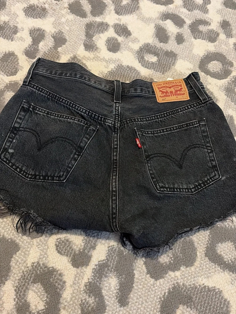 Levi's Black Denim Frayed Hem High-Waist Shorts